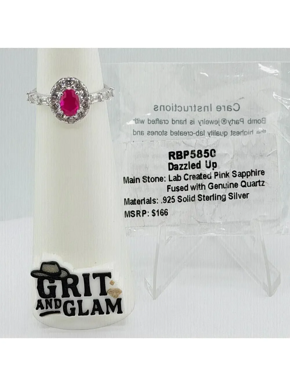 Bomb Party Sz 8 RBP5850 “Dazzled Up” Pink Sapphire +Quartz .925 Sterling RETRO